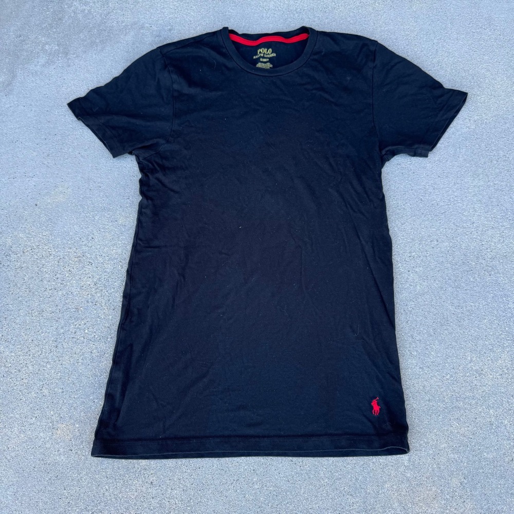 Polo Ralph Lauren Black Pima Cotton T-Shirt Red Pony Logo Small